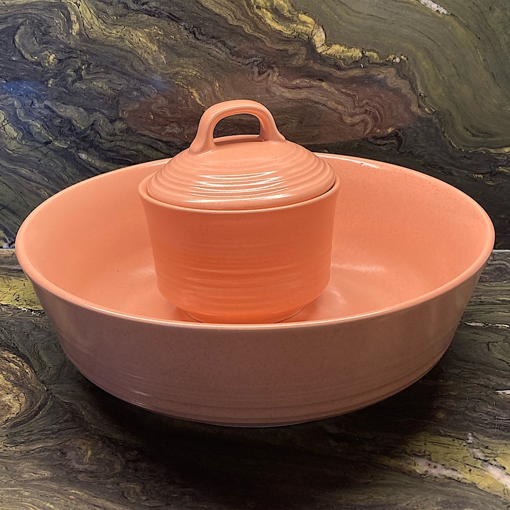 Chip Dip Set Apricot Ceramic Lidded - Picture 8 of 15